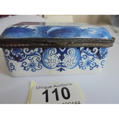 110 - A 19th century blue and white porcelain trinket box.