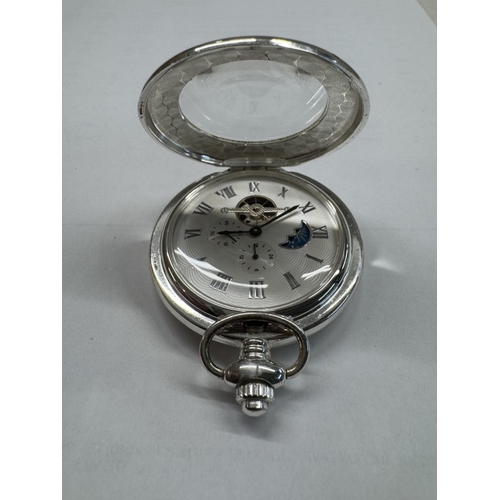 1782 - A Decorative white metal mechanical moon phase pocket watch in working order