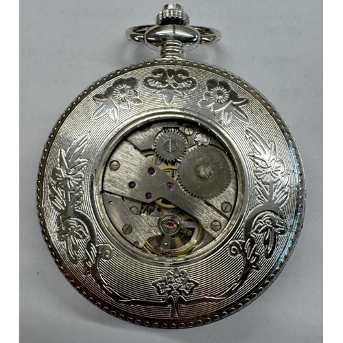 1782 - A Decorative white metal mechanical moon phase pocket watch in working order