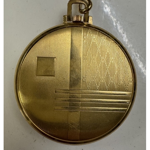 1788 - A vintage gold plated art deco engraved Oris pocket watch on metal chain & hallmarked 375. St Christ... 