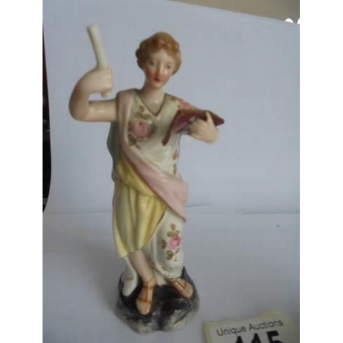 115 - A pair of 19th century continental porcelain musician figurines.