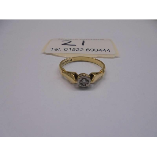 21 - A vintage 18ct gold single stone ring with Birmingham hall mark, size N, 2.18 grams.