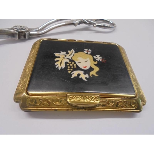 26 - A Colibri compact in yellow metal with female profile on lid and white metal 19th century grape scis... 