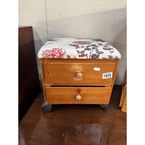 1905 - A solid pine cupboard & foot stool with 2 drawers