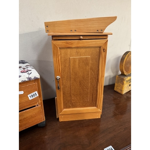 1905 - A solid pine cupboard & foot stool with 2 drawers