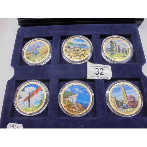 32 - A cased set of Celebrating Britain Numisproof coins with certificates (11 in total missing No. 7).