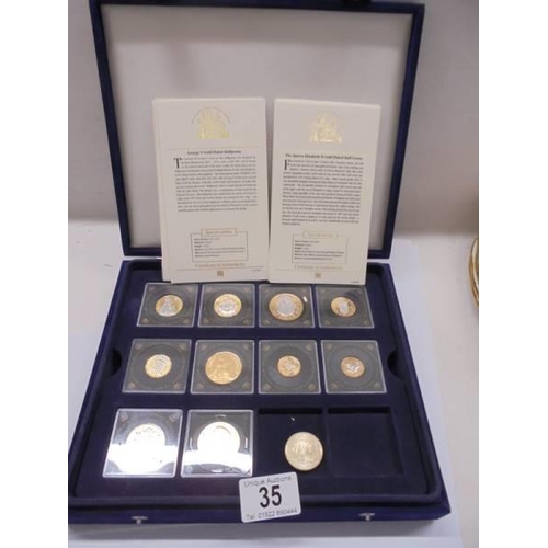 35 - Eight cased Queen Elizabeth II coins and a Victoria coin.