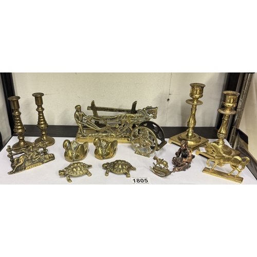 1805 - A good lot of brassware including candlesticks