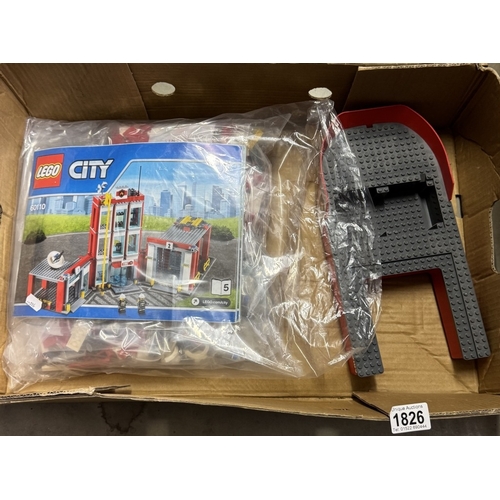 1826 - A Lego City fire station (no box) includes instructions, assumed complete