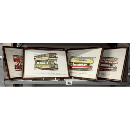 1832 - 6 framed & glazed prints of trams