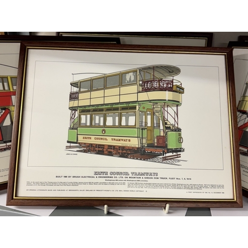 1832 - 6 framed & glazed prints of trams