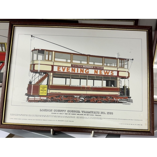 1832 - 6 framed & glazed prints of trams