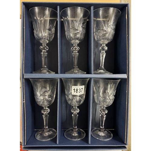 1837 - A boxed set of 6 Bohemia crystal wine glasses