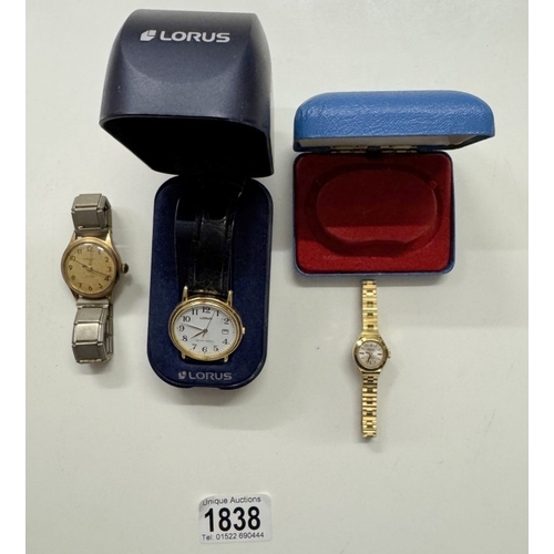 1838 - 3 wristwatches including Ingersol, Runa & Lorus