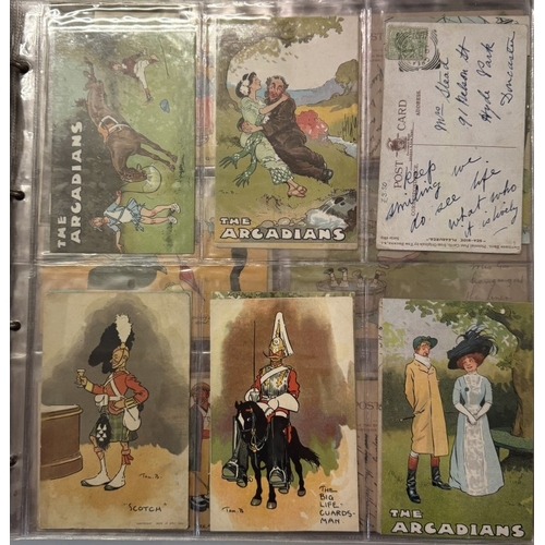 259 - A good album of comic postcards including Tom Brown & Thackery