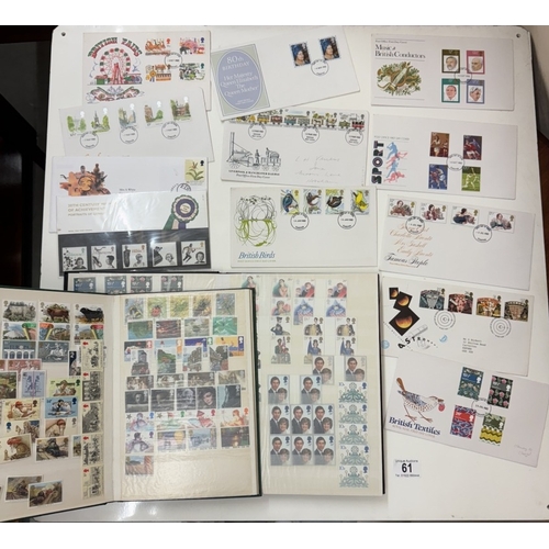 61 - An album and part album of mint UK stamps, mainly 1980s and early 1990s & first day covers etc