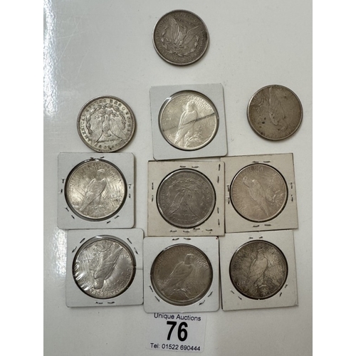 76 - 10 x 1920's silver Morgan dollars