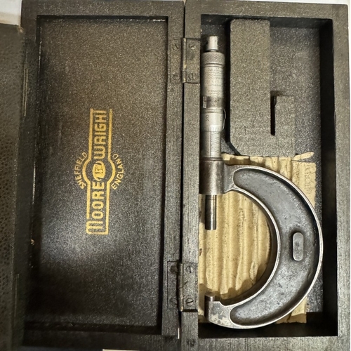 1941 - A vintage cased micrometre including Benson gauge. Preston & Sons leather tape & a moulding plane