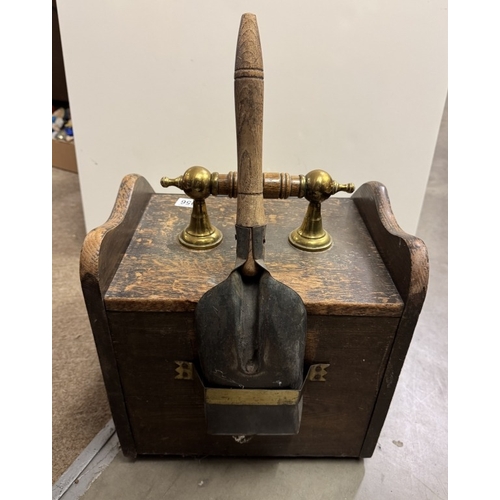 1956 - An Edwardian oak coal box with brass panel