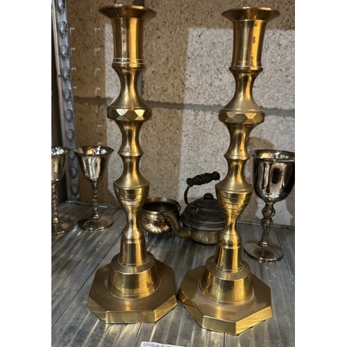 1971 - A pair of brass candlesticks & A quantity of other metal ware