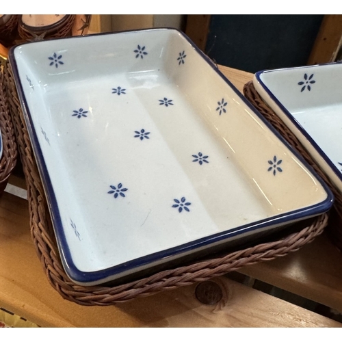 1990 - A marble cheese cutter (unused) wire attached to back, set of 3 graduating oblong bowls in baskets &... 