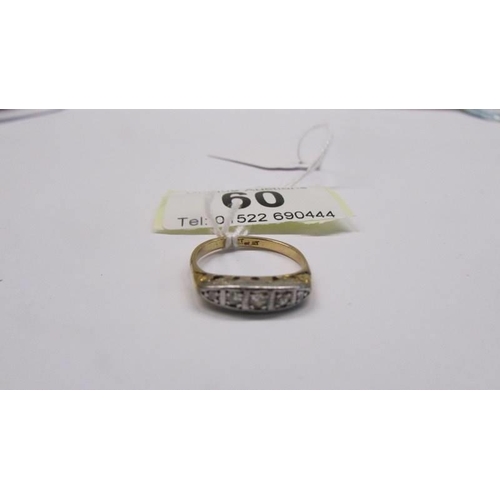 60 - An 18ct gold and platinum diamond ring, size M half, 3 grams.