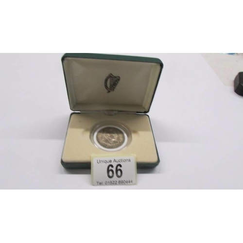 66 - A 1966 Padraig Pearse Easter rising silver proof ten shilling coin in presentation case.