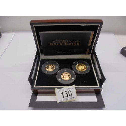 130 - The World's Most Significant coin set, cased and with COA comprising 2014 proof gold sovereign 8g, 2... 