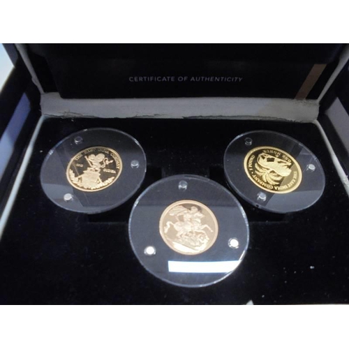 130 - The World's Most Significant coin set, cased and with COA comprising 2014 proof gold sovereign 8g, 2... 