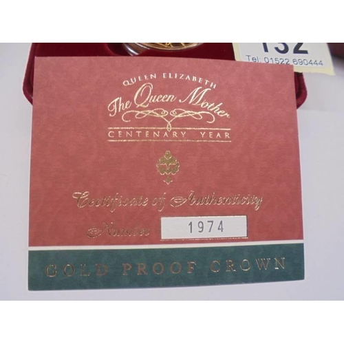 132 - A 2000 Queen Mother gold proof centenary crown (22ct - 39.94g) LE 1974/3000, FDC boxed - as issued.