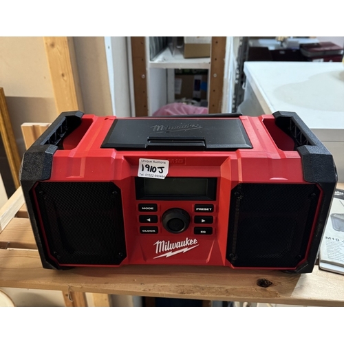 1910J - An industrial Milwaukee M18 JSR mains / cordless radio (No battery or charger)