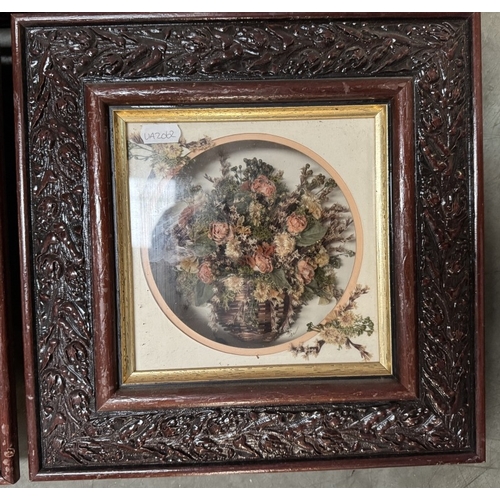 1910W - 3 Darkwood framed 3D dioramas of dried flowers