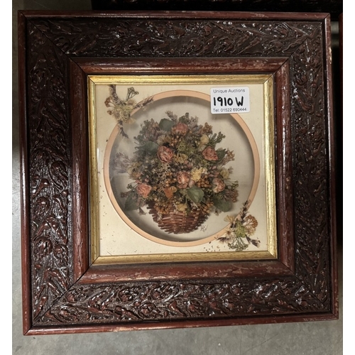 1910W - 3 Darkwood framed 3D dioramas of dried flowers