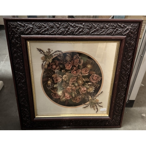 1910W - 3 Darkwood framed 3D dioramas of dried flowers