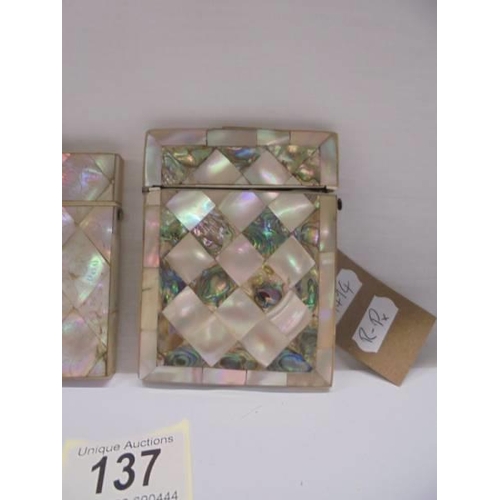 137 - A mother of pearl and abalone card case and an engraved example.