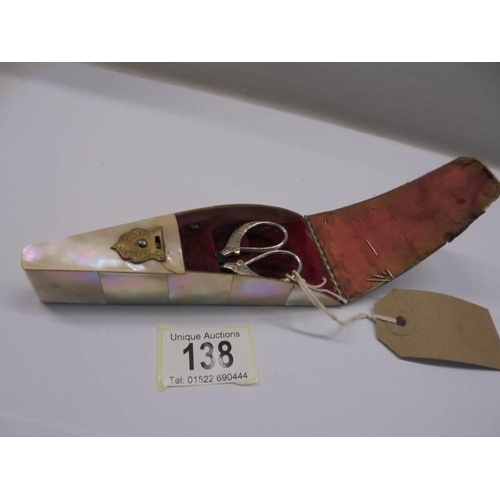 138 - A rare mother of pearl scissor case.