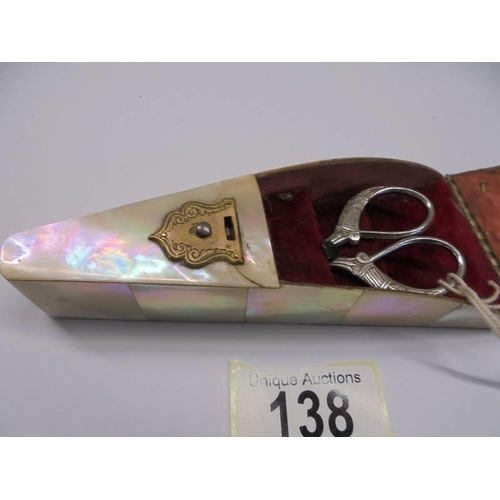 138 - A rare mother of pearl scissor case.