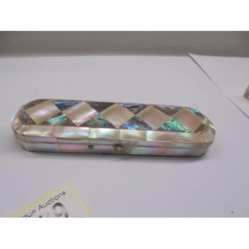 139 - A Victorian mother of pearl & abalone jewellery box and a mother of pearl ring box.