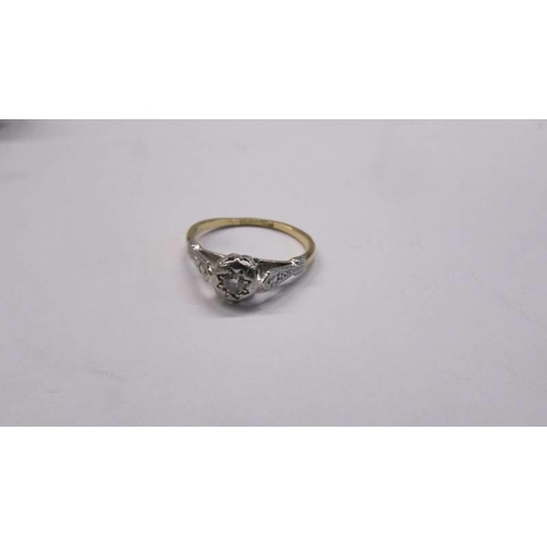 82 - A 1930's diamond single stone ring, platinum set, stamped platinum/18ct gold, size M, 2 grams.