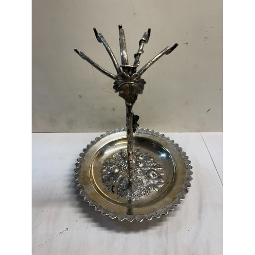 301 - A 1920s silver plated grape stand (Possibly WMF) with scissors & display of faux grapes