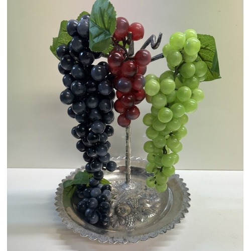 301 - A 1920s silver plated grape stand (Possibly WMF) with scissors & display of faux grapes