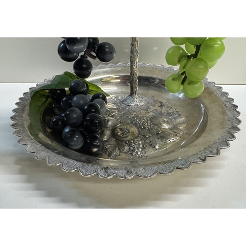 301 - A 1920s silver plated grape stand (Possibly WMF) with scissors & display of faux grapes