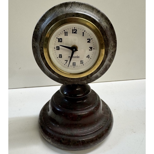 302 - A Cornish serpentine clock by Stevens & Sons Penzance & A Cornish serpentine barometer