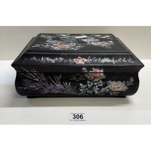 306 - A Japanese lacquered Mother of Pearl inlaid work box