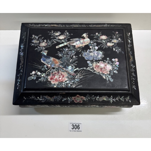 306 - A Japanese lacquered Mother of Pearl inlaid work box