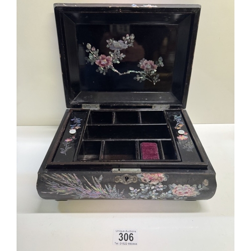 306 - A Japanese lacquered Mother of Pearl inlaid work box