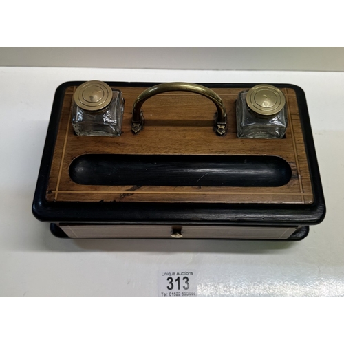 313 - A desk tidy inkwell with a drawer