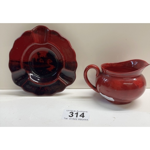 314 - A Royal Doulton flambe ashtray & small jug