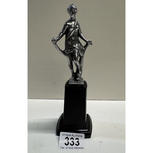 333 - A car mascot of a lady standing on a sea serpent height 11.5cm, height including base 20cm