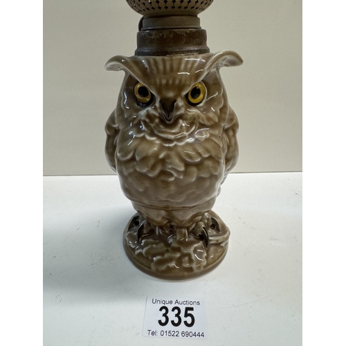 335 - A French William Whiteley porcelain owl oil lamp